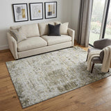 5' X 8' Taupe Beige And Gold Abstract Washable Area Rug With UV Protection