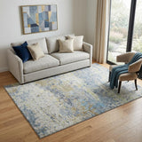 5' X 8' Blue Gold And Beige Abstract Washable Area Rug With UV Protection
