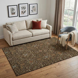 5' X 8' Chocolate Copper And Blue Oriental Washable Area Rug With UV Protection