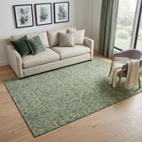 5' X 8' Lime Green And Gray Oriental Washable Area Rug With UV Protection