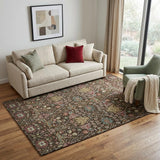 5' X 8' Chocolate Gold And Teal Floral Washable Area Rug With UV Protection