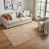 5' X 8' Coral And Beige Floral Washable Area Rug With UV Protection