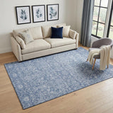 5' X 8' Denim Blue And Beige Floral Washable Area Rug With UV Protection