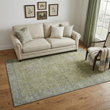 5' X 8' Artichoke Green And Gray Oriental Washable Area Rug With UV Protection
