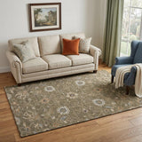 5' X 8' Brown Beige And Copper Floral Washable Area Rug With UV Protection