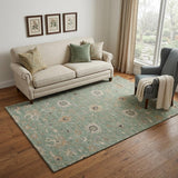 5' X 8' Artichoke Green Copper And Beige Floral Washable Area Rug With UV Protection