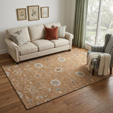 5' X 8' Copper Beige And Denim Blue Floral Washable Area Rug With UV Protection