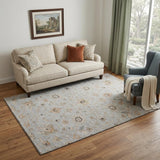 5' X 8' Gray Copper And Silver Floral Washable Area Rug With UV Protection