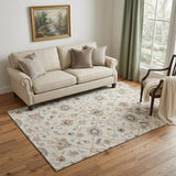 5' X 8' Ivory Copper And Gray Floral Washable Area Rug With UV Protection
