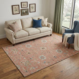 5' X 8' Pink Denim Blue And Silver Floral Washable Area Rug With UV Protection