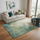 5' X 8' Green And Beige Abstract Washable Area Rug With UV Protection