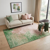 5' X 8' Pink And Emerald Abstract Washable Area Rug With UV Protection
