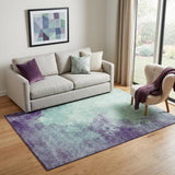 5' X 8' Aqua And Purple Abstract Washable Area Rug With UV Protection