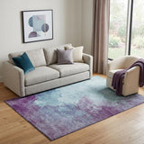 5' X 8' Sky Blue And Purple Abstract Washable Area Rug With UV Protection