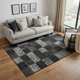5' X 8' Black Gray And Silver Geometric Washable Area Rug With UV Protection