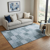 5' X 8' Denim Blue And Sky Blue Geometric Washable Area Rug With UV Protection