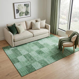 5' X 8' Green And Mint Green Geometric Washable Area Rug With UV Protection