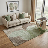 5' X 8' Artichoke Green Brown And Beige Geometric Washable Area Rug With UV Protection