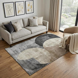 5' X 8' Pewter Brown And Beige Geometric Washable Area Rug With UV Protection