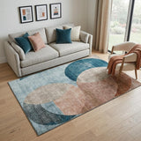 5' X 8' Rust Teal And Beige Geometric Washable Area Rug With UV Protection