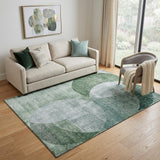 5' X 8' Aqua Green And Teal Geometric Washable Area Rug With UV Protection