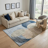 5' X 8' Sky Blue Brown And Beige Geometric Washable Area Rug With UV Protection