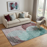 5' X 8' Teal Mauve And Blush Geometric Washable Area Rug With UV Protection
