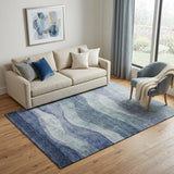 5' X 8' Blue And Sky Blue Abstract Washable Area Rug With UV Protection