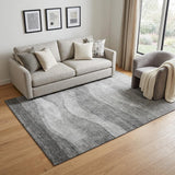 5' X 8' Gray And Silver Abstract Washable Area Rug With UV Protection