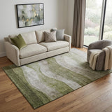 5' X 8' Green And Beige Abstract Washable Area Rug With UV Protection