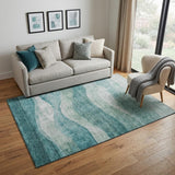 5' X 8' Aqua And Teal Abstract Washable Area Rug With UV Protection