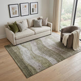 5' X 8' Taupe And Beige Abstract Washable Area Rug With UV Protection