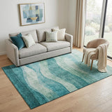 5' X 8' Teal And Aqua Abstract Washable Area Rug With UV Protection