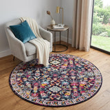 5' Purple Blue And Ivory Floral Round Rug