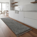 8' Charcoal Runner Rug With Fringe