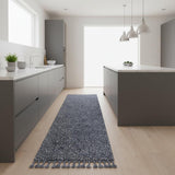 8' Denim Blue Runner Rug With Fringe