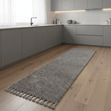 8' Gray Runner Rug With Fringe