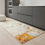 8' Blue Off White And Orange Abstract Runner Rug