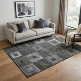5' X 8' Black Silver And Gray Geometric Washable Area Rug With UV Protection