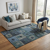 5' X 8' Blue And Green Geometric Washable Area Rug With UV Protection