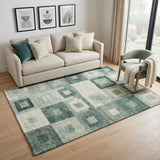 5' X 8' Green And Ivory Geometric Washable Area Rug With UV Protection