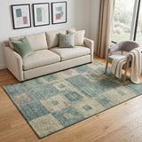 5' X 8' Sage Beige And Taupe Geometric Washable Area Rug With UV Protection