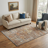 5' X 8' Coral Gray And Silver Floral Medallion Washable Area Rug With UV Protection
