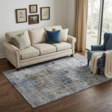 5' X 8' Blue Gray And Silver Floral Medallion Washable Area Rug With UV Protection