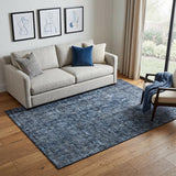 5' X 8' Blue And Charcoal Damask Washable Area Rug With UV Protection