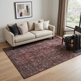 5' X 8' Pink And Mauve Damask Washable Area Rug With UV Protection