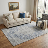 5' X 8' Blue And Beige Medallion Washable Area Rug With UV Protection