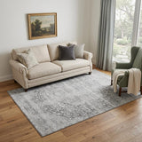 5' X 8' Gray And Silver Medallion Washable Area Rug With UV Protection