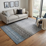 5' X 8' Blue Brown And Silver Geometric Washable Area Rug With UV Protection