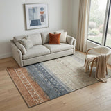 5' X 8' Brown Beige And Navy Blue Geometric Washable Area Rug With UV Protection